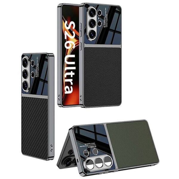 Case Samsung Galaxy S26 Ultra Plus GKK Grossy Glass Texture Leather Sleek Metal Frame Protective